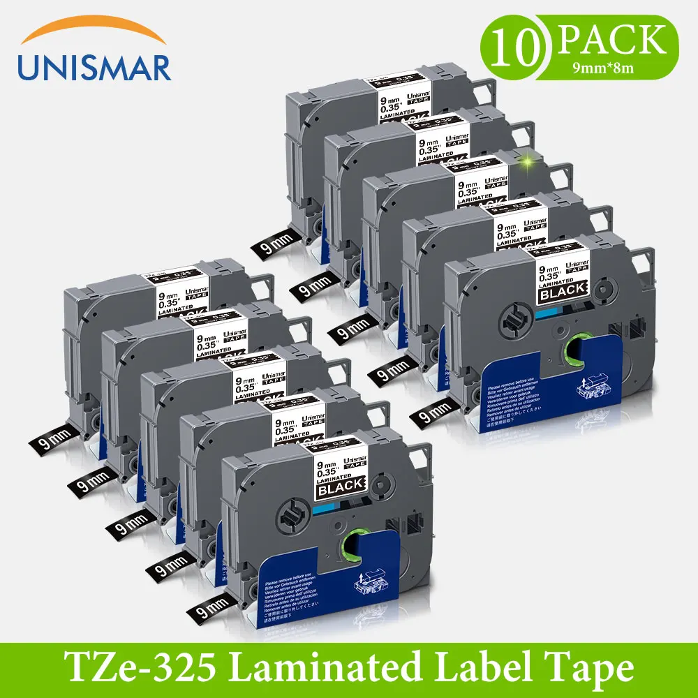 10PK 9mm TZE-325 TZ 325 White on Black Laminated Label Tape for P touch Compatible Brother PT-E110 PT-H100P Printer TZe | Компьютеры и