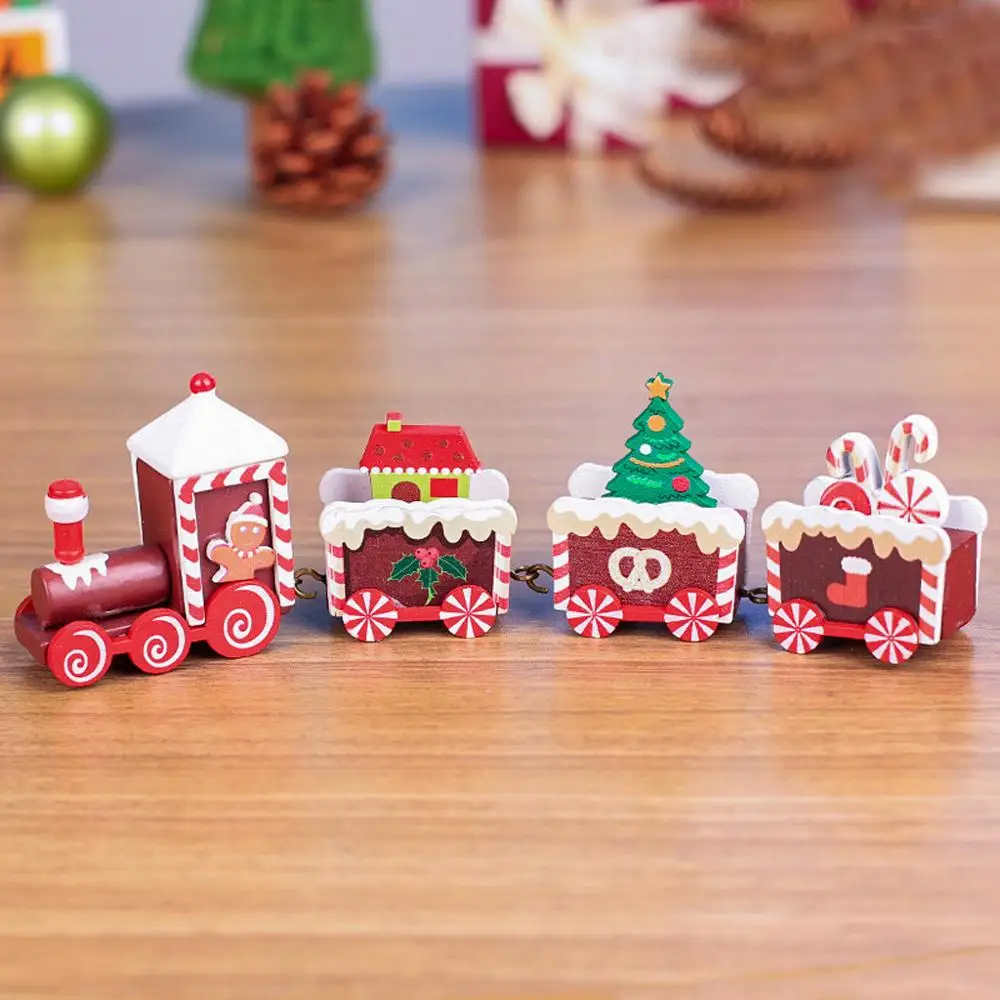 

Christmas wooden train 4 Pieces Wood Christmas Xmas Train Decoration Decor Gift Truck Hobby Funny KID Gift Drop Shipping @5