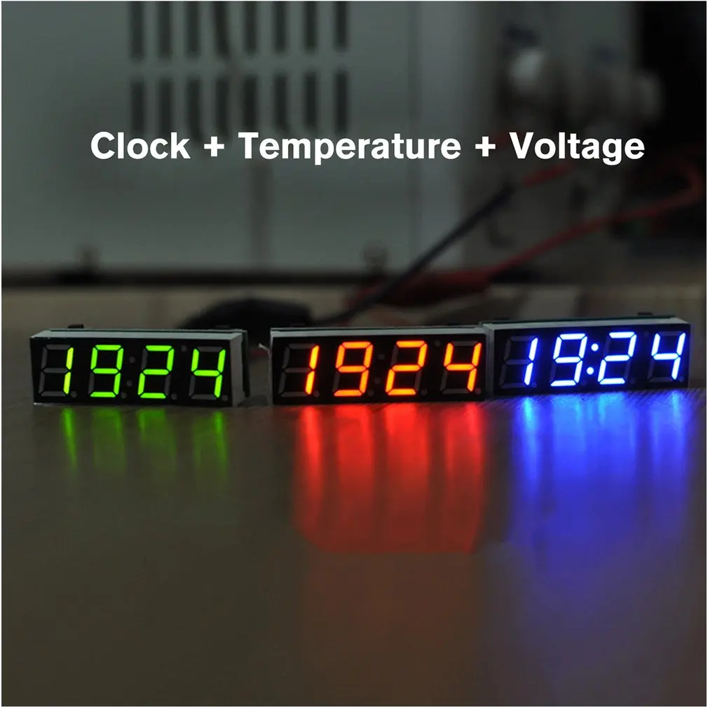 

3 in 1 Digital LED Time Clock Temperature Voltage Module Mini Voltmeter Thermometer for Car Arduino Electronic DIY
