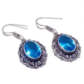 

Blue Topaz Silver Overlay on Copper Earrings, 40.2 mm, E4776