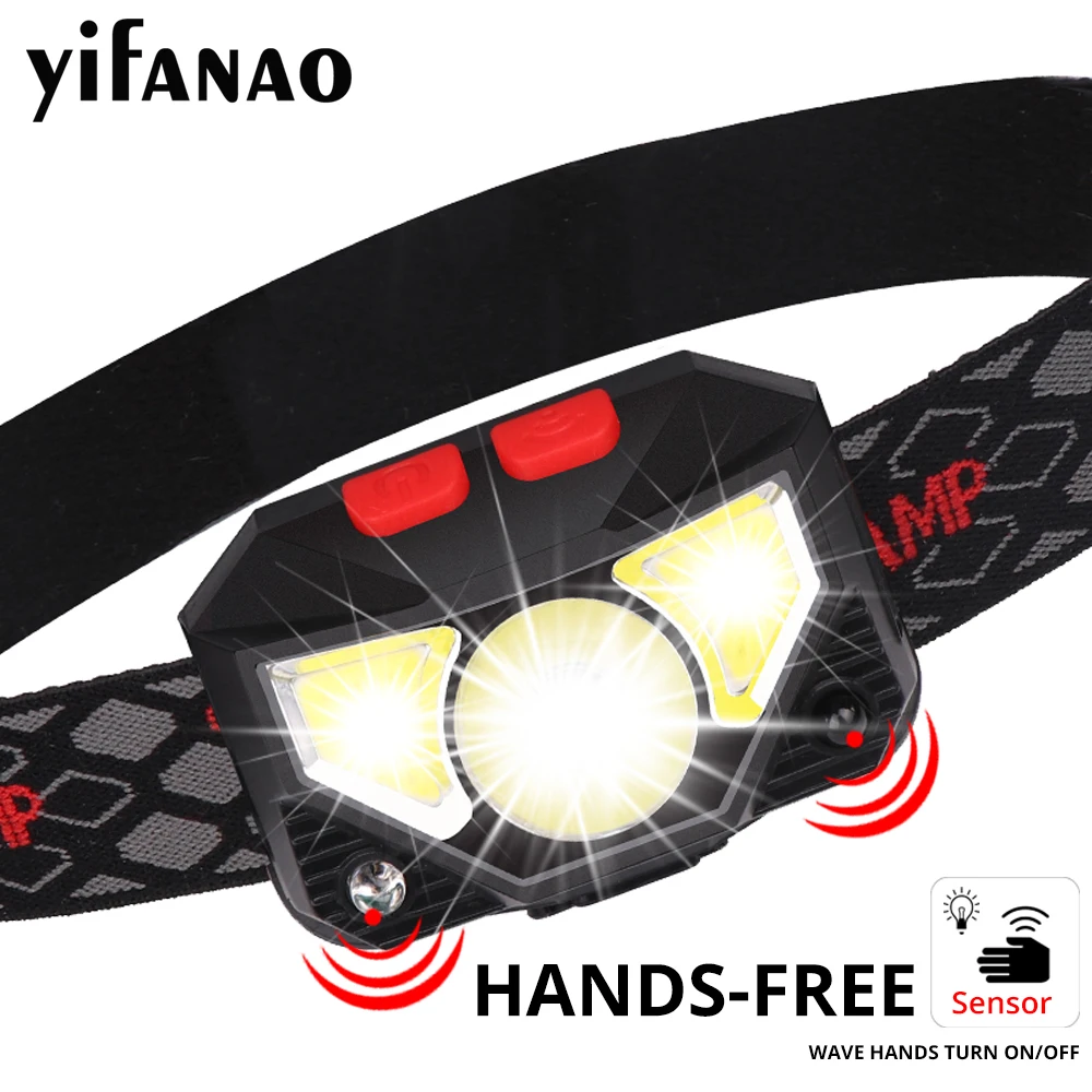 

2000lums Sensor Headlamp USB Rechargeable LED Headlight Induction Powerful Hard Hat Light Motion Waterproof Head Lantern