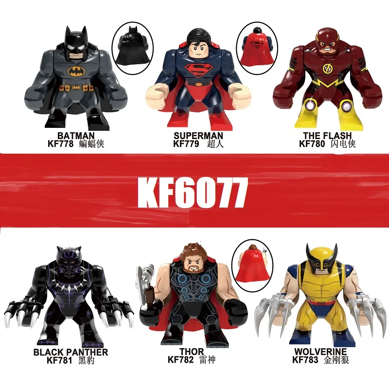 

Single Sale Building Blocks Big Size Series Super Man Batman Thor Wolverine Black Panther The Flash Children Toys KF6077