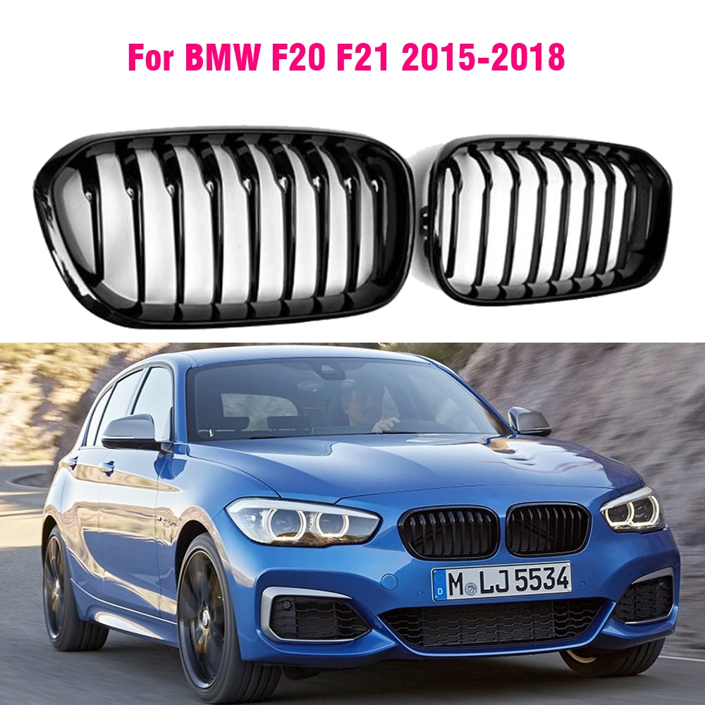 car hood Front Racing Grill for BMW F20 F21 1 Series 2015 2016 2017 Sports Slat Line Kidney Grill Grille Gloss Black lund bug deflector