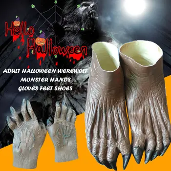 

Werewolf Ghost Hands Gloves/Feet Shoes Adult Halloween Fancy Costume Supplies S7JN