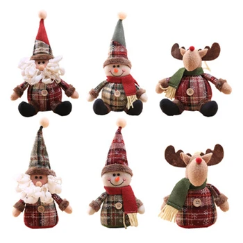 

Set of 6 Christmas Tree Ornaments Cartoon Doll Snowflake Plaid Cloth Doll Christmas Tree Ornaments