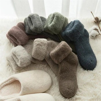 

1 Pair Winter Women Warm Socks Thicken Thermal Snow Socks Solid Color Sleeping High Quality Ladies Socks
