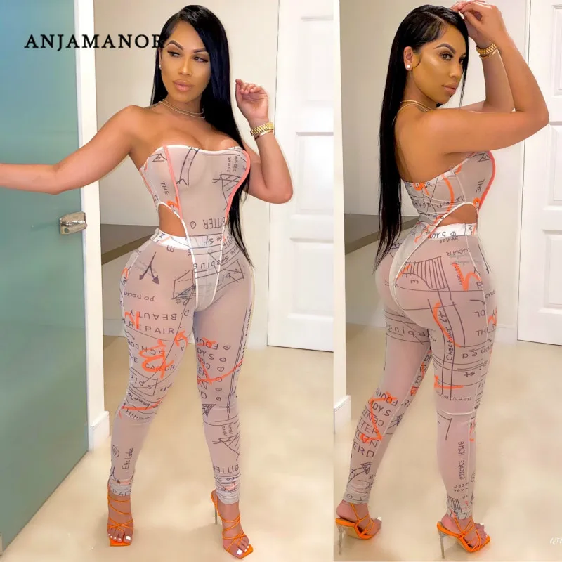 ANJAMANOR Hot Sexy Nude Mesh See Through Matching Sets for Women Two Piece Set Bodysuit and Leggings Club Outfits D57-CA17 ANJAMANOR Hot Sexy Nude Mesh See Through Matching Sets for Women Two Piece Set Bodysuit and Leggings Club Outfits D57-CA17