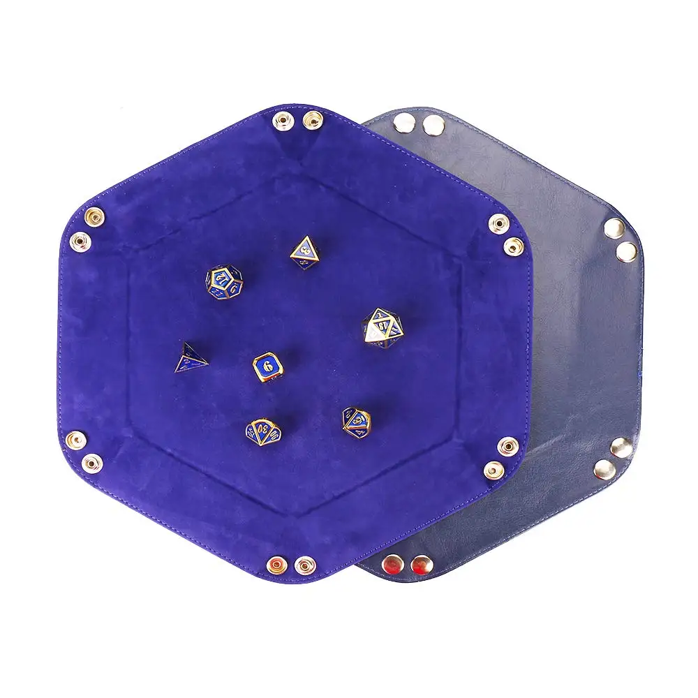 XRHYY Rolling Folding Hexagon Dice Game Storage Tray Holder For RPG DND Dice Games Double Sided Thick PU Leather&Velvet Mat