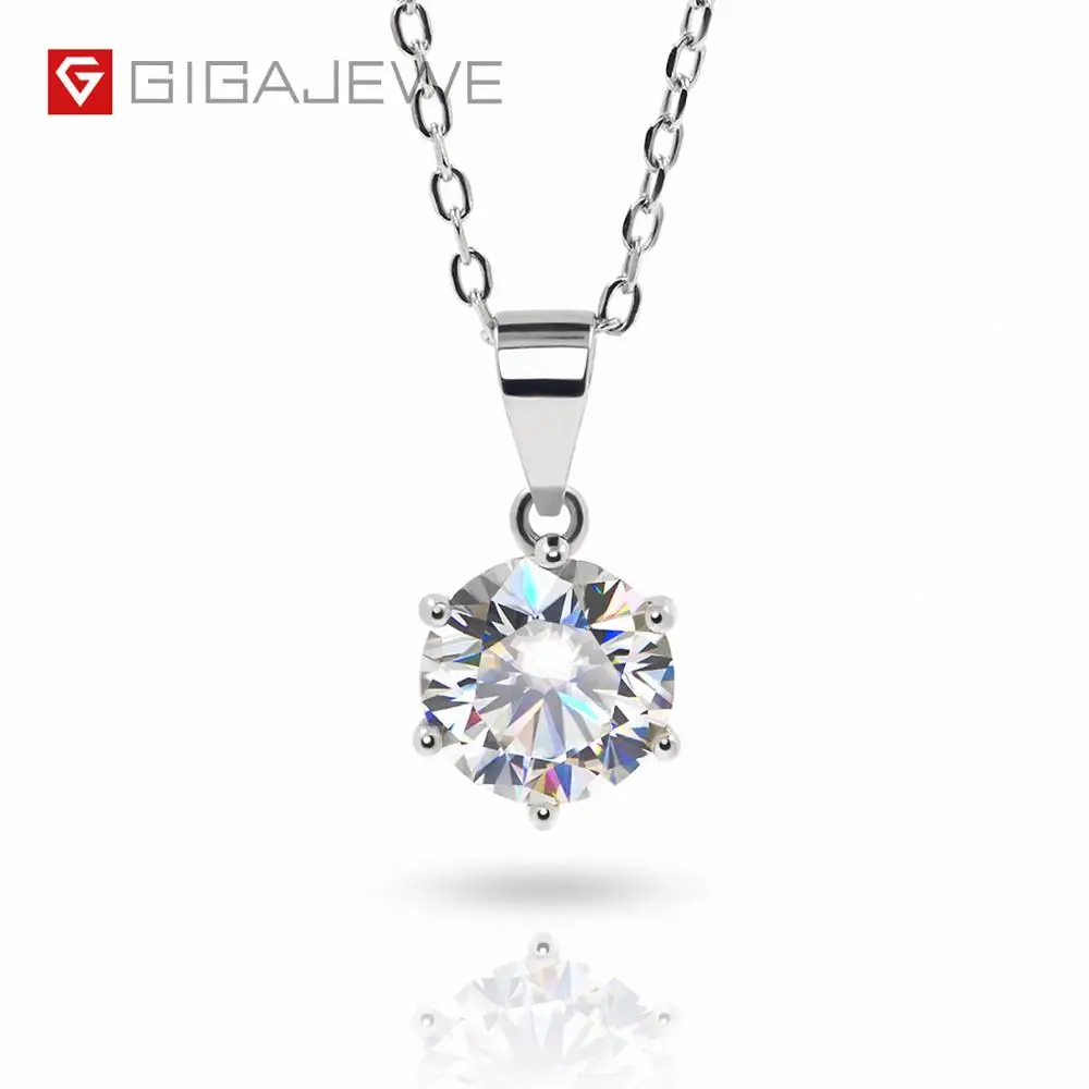 GIGAJEWE 2.0ct 8 мм EF VVS Круглый покрытием 18-ти каратным белым золотом, 925 серебро Муассанит Цепочки и ожерелья с бриллиантами Тесты прошел ювелирные изделия женские подарки для девочек