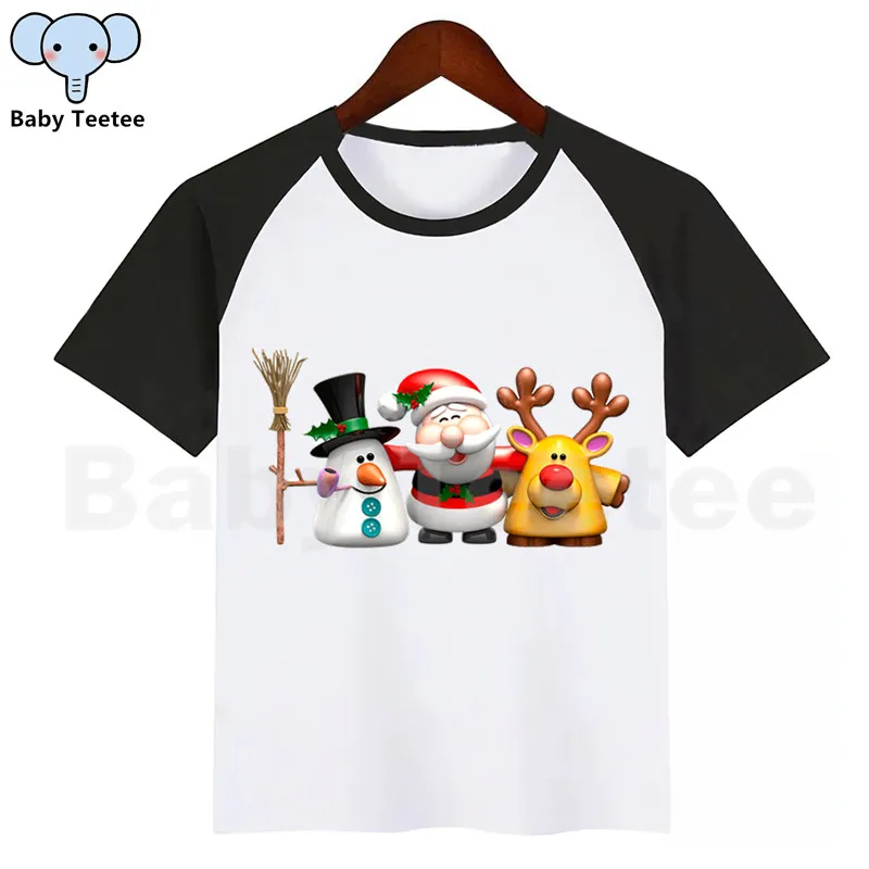 Детская Рождественская футболка; летние топы для мальчиков и девочек; повседневная детская футболка с короткими рукавами и принтом с героями мультфильмов; детская одежда - Цвет: D117-BlackB