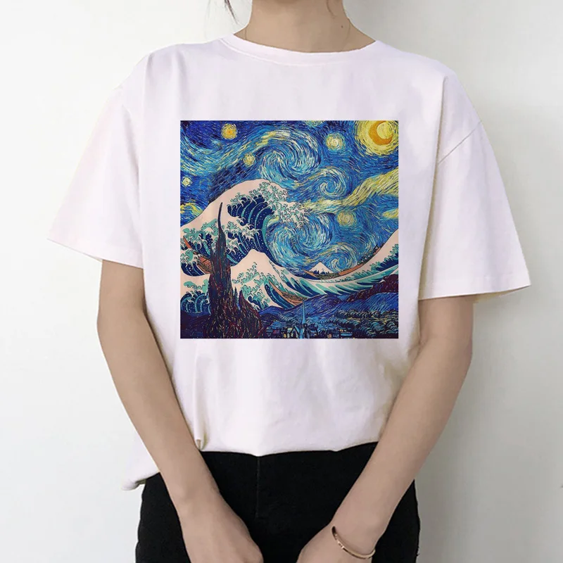 van gogh women t shirt new fashion art print tshirt Meme female clothes aesthetic t-shirt funny Tumblr Grunge grunge top tee - Цвет: 4041