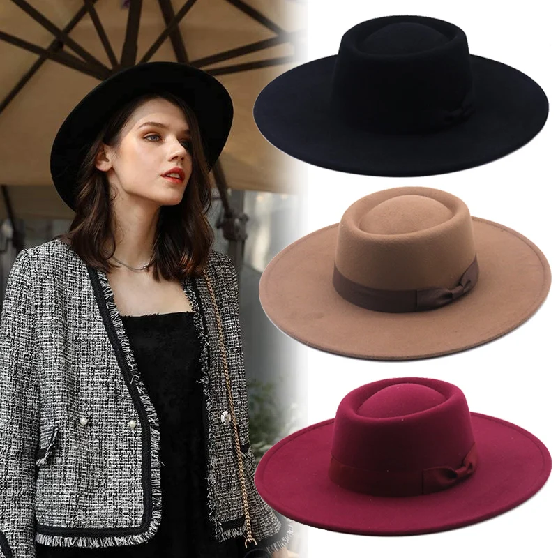 Elegant Wool Women Men Fedora Wide Brim 