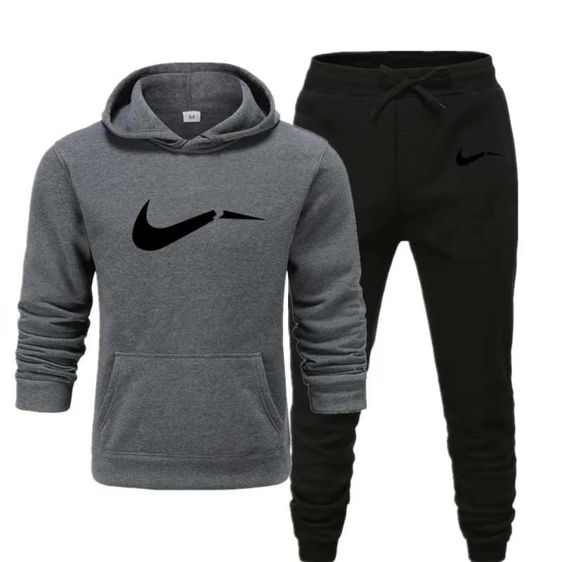 Мужской спортивный костюм, спортивный костюм для бега, толстовка с капюшоном, пальто, куртка, брюки, тренировочные брюки, спортивный Спортивный костюм - Цвет: Dark grey black