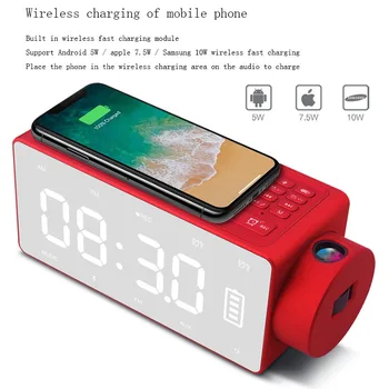 

Multi function LED digital clock Bluetooth clock speaker audio radio wireless charging alarm clock home projector clock