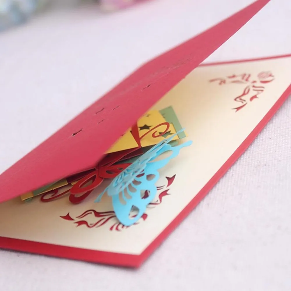 3D Stereo Butterfly Gift Box Pop Up Greeting Card Blessing Gift Paper Postcard Handmade Greeting Card Home Supplies