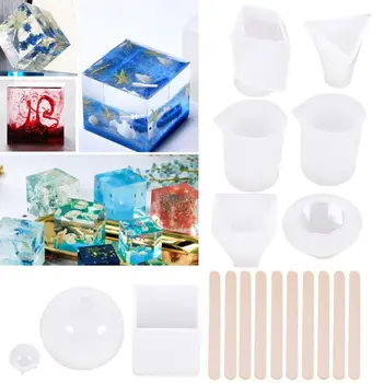 

19 Pack Large Resin Silicone Molds Kit Cube Pyramid Sphere Diamond Resin Casting Molds With Silicone Measuring Cups Tool