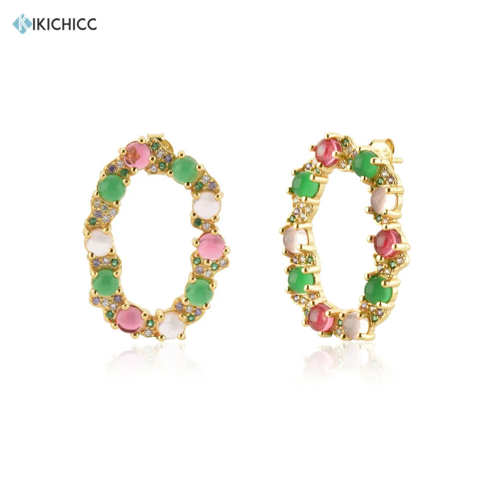 Kikichicc Argento Sterling 925 Oro Lofoten Isola Verde Arcobaleno Cz Orecchini A Bottone Donna Lusso Piercing Pendientes Clip Di Gioielli