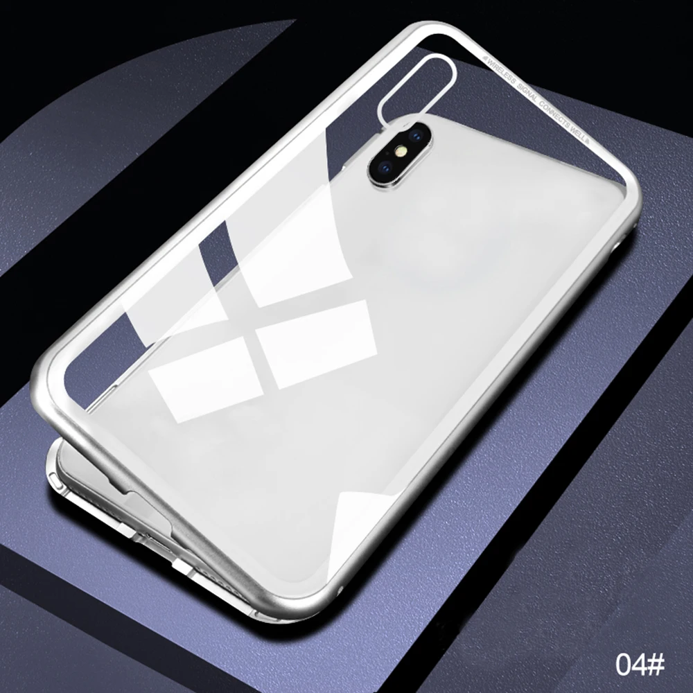 Transparent silver Для iphone 7 чехол с магнитной адсорбцией мобильный чехол для телефона для iphone X 8 Plus прозрачное закаленное стекло встроенный Магнит Стильный чехол - Цвет: Transparent silver