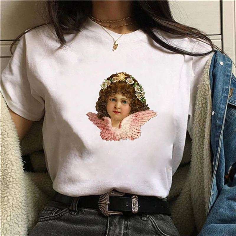 Women T Shirts Vintage Fashion Realistic Baby Angel Print Funny Summer T Shirt White Princess Short Sleeve Oversized T Shirt T Shirts Aliexpress