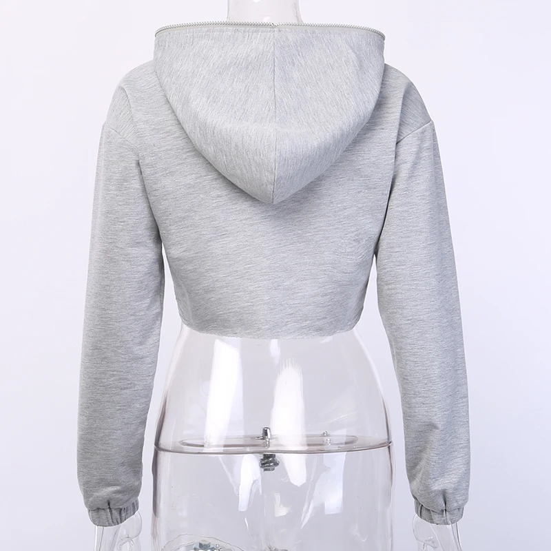 New Fashion Womens Long Sleeve Hooded Zipper Swearshirt Pullover CropTops Blouse
