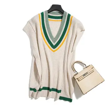 

England Style V-Neck Sweater Vest 70% Wool+30% Cashmere Warm Knitted Sweater for Women Soft High Quality Tops 2020 autumn