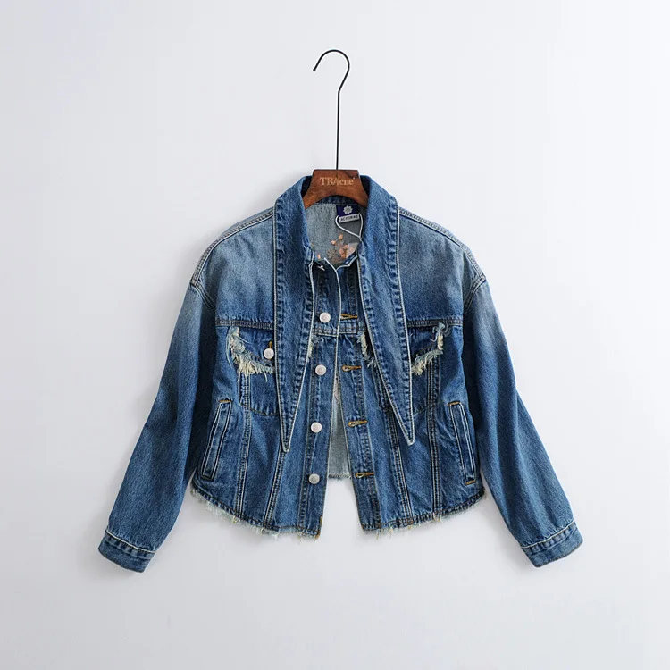 

Spring Women's Machine Embroidery Good Quality Jacket Flowers And Birds Embroidered Loose Burrs Short Jeans Coat