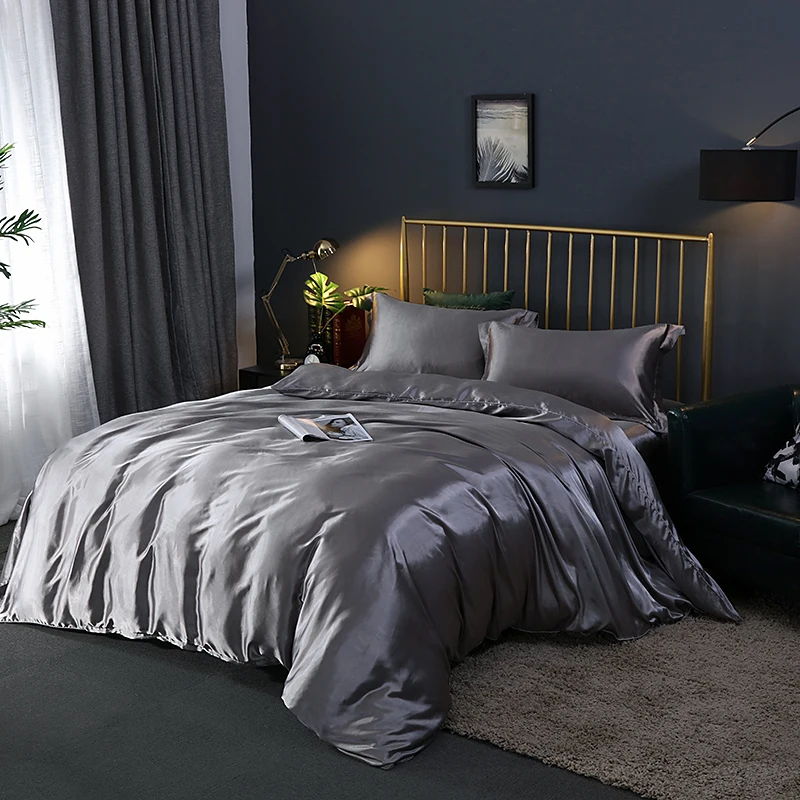 Rayon Bedding Sets Luxury Duvet Cover Set Solid Color Bed Sheet Single Double King Size Quilt | Дом и сад