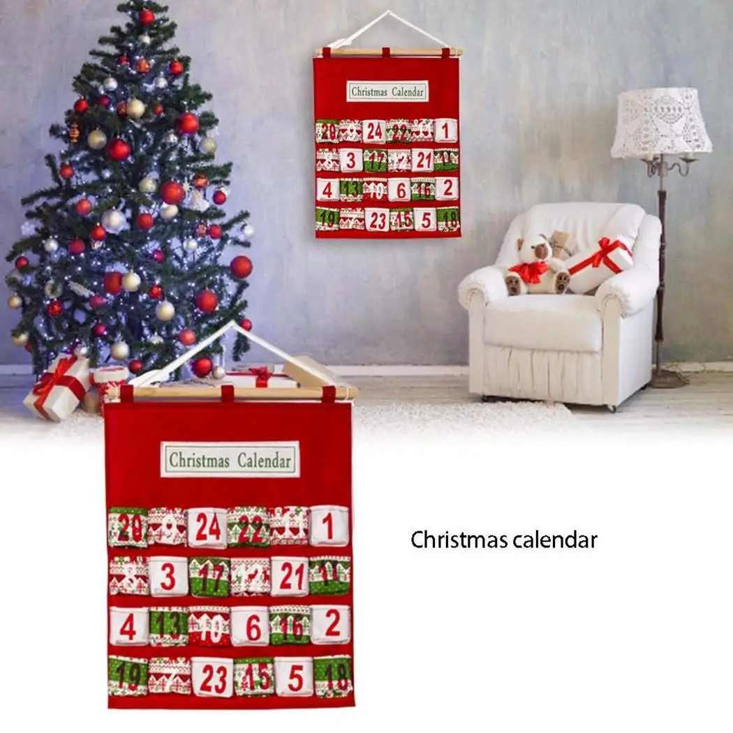 

New Christmas Countdown Calendar Storage Bag Dustproof Indoor Red Hanging Bag Home
