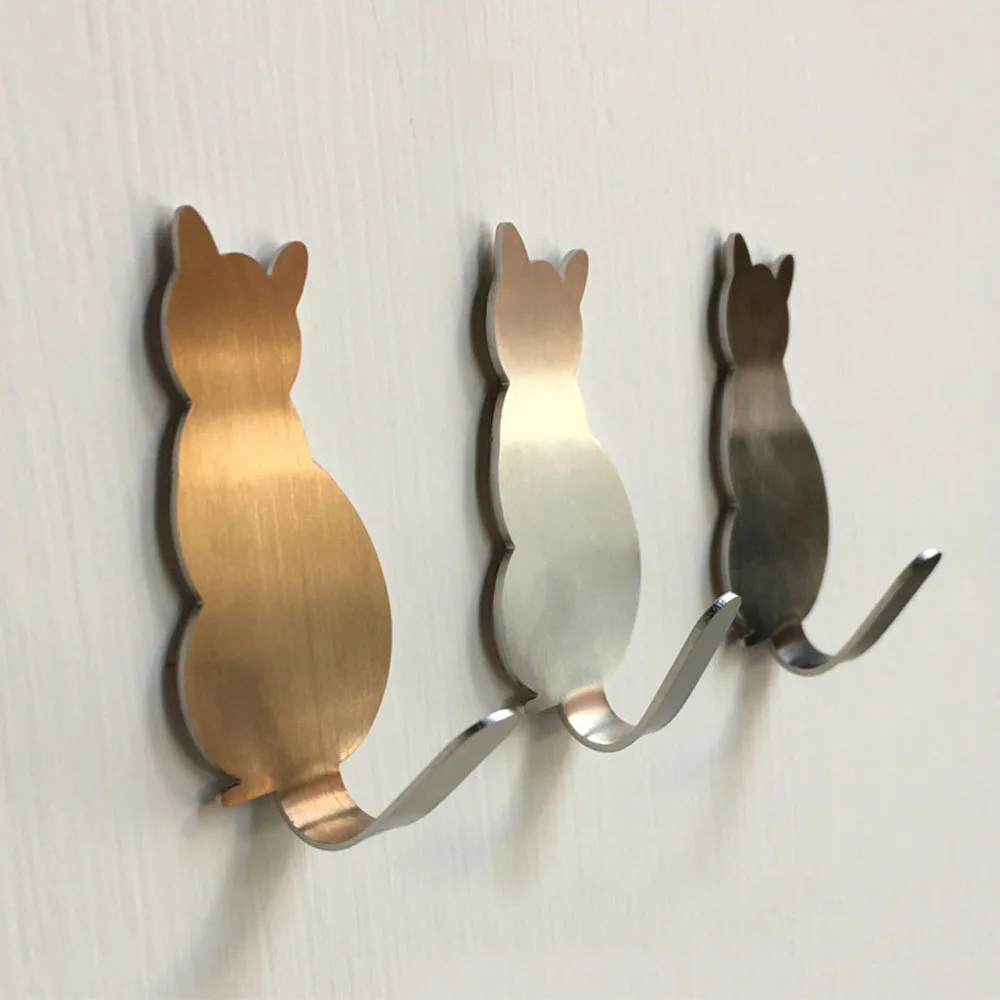 2pcs Self Adhesive Wall Hooks Cat Pattern Hangers Bathroom Kitchen Stick on Hanging Door Clothes Towel Racks | Дом и сад