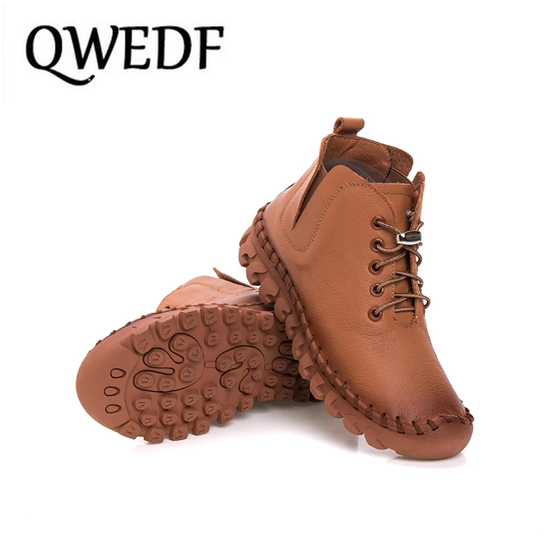 Handmade Ankle Boots With Fur Retro Boots Shoes Women Fashion Handmade Slip-on Soft Leather Winter Warm Boots Ladies X7-79
