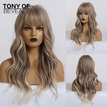

Synthetic Wigs Long Wavy Blonde Ombre Hair With Bangs For Women African American Cosplay Wigs Heat Resistant Fiber Wigs