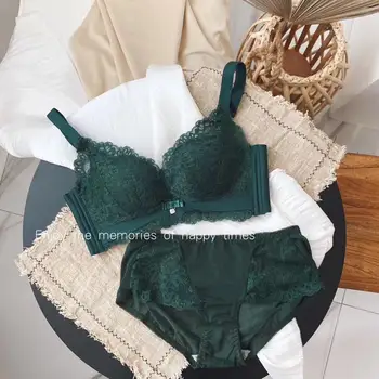 

Cotton soft wire free women underwear set comfortable adjustable push-up bra with briefs sets sexy deep v ladies lingerie