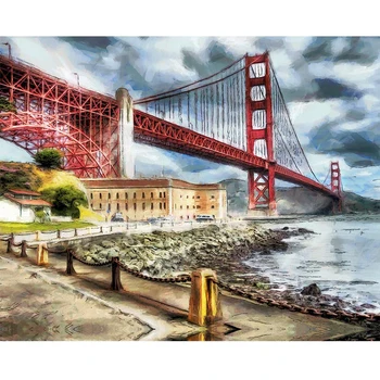 

tapb San Francisco Golden Gate Bridge Landscape Painting By Numbers Oil Drawing By Number Canvas For Adults Home Wall Decor