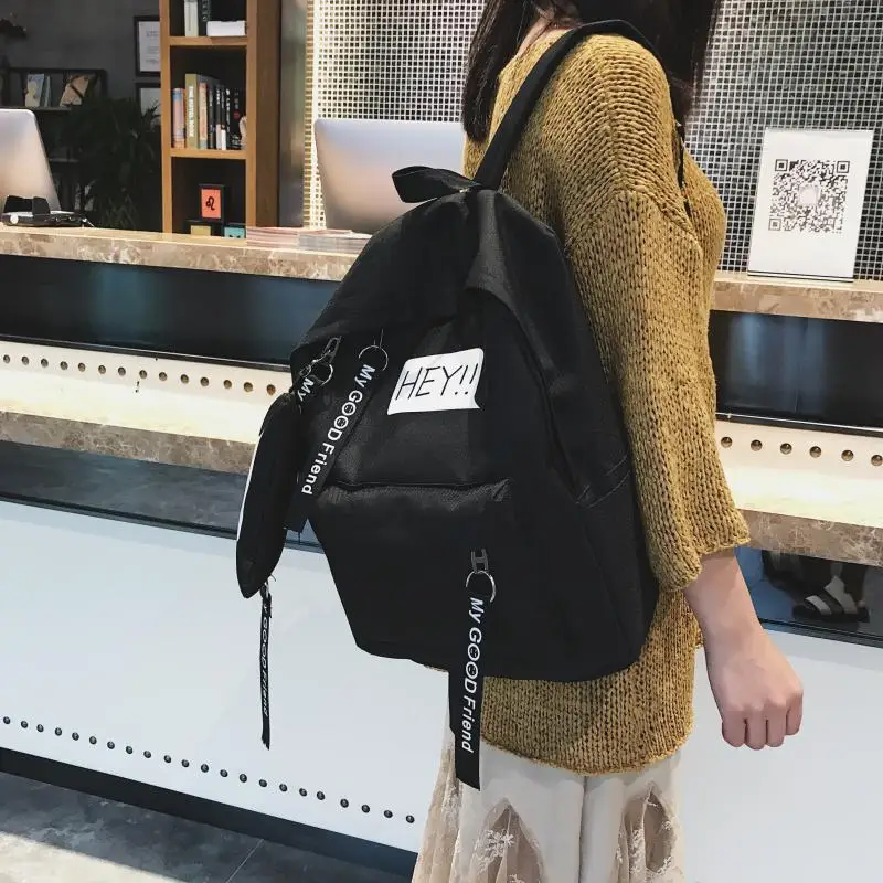 Рюкзаки для девочек, школьные сумки Mochila, с вышивкой, женская мода, для студентов, с рисунком, Blacl