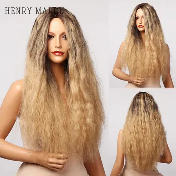 

HENRY MARGU Long Blonde Ombre Wave Synthetic Wig For Women Curly Hair Wig Daily Natural Cosplay Wigs High Temperature Fiber