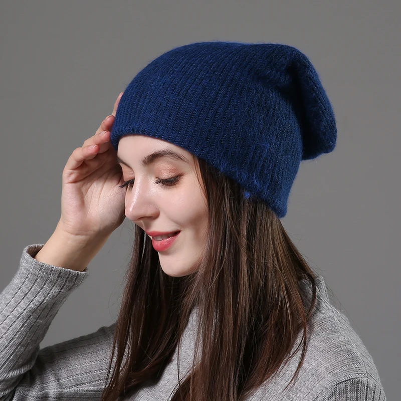 [Rancyword], зимняя утолщенная теплая шапка Skullies для женщин, шерстяные вязаные шапочки, одноцветные комплекты головных уборов RC1232 - Цвет: dark blue