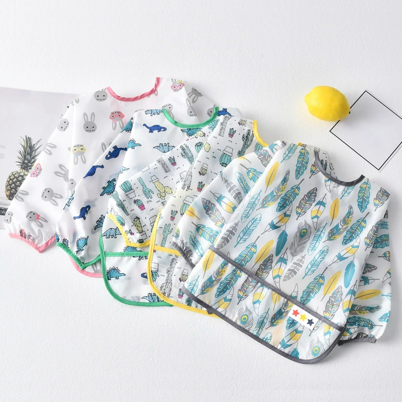 Слюнявчики для девочек, бандана, милый мультяшный нагрудник для маленьких мальчиков, водонепроницаемый детский нагрудник с рисунком, передник с длинными рукавами, детский нагрудник для самостоятельного кормления