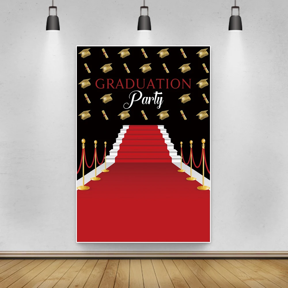 Laeacco Red Carpet Stage Celebrate Graduation Party Photography Backdrop Baby Child Portrait Black Photo Background Photo Studio