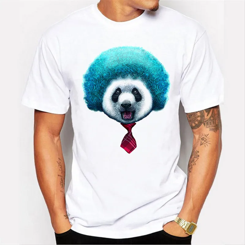 Papertiger Classic White T-shirt Fashion Blue Hair Panda Clown Print | Мужская одежда