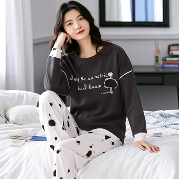 

Autumn new 2020 pajamas women's long-sleeved trousers pullover loose large size can be worn outside home service suits