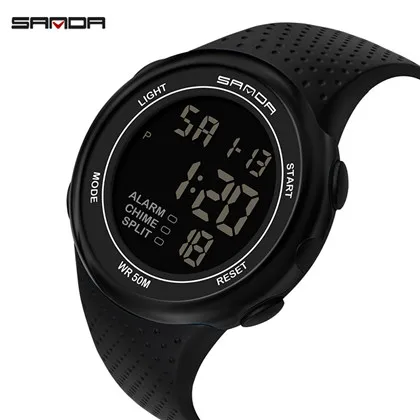 Black SANDA роскошный бренд модные спортивные часы для улицы Для мужчин, многофункциональные часы Водонепроницаемый светодиодный цифровые часы Relogio Masculino - Цвет: Black