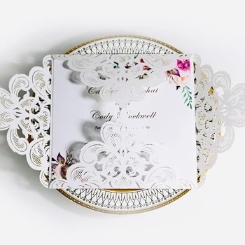 

10Pcs Wedding Invitations Elegant Engagement White Hollow Laser Cut Wedding Invitation Card With Ribbon Free Envelope Seals