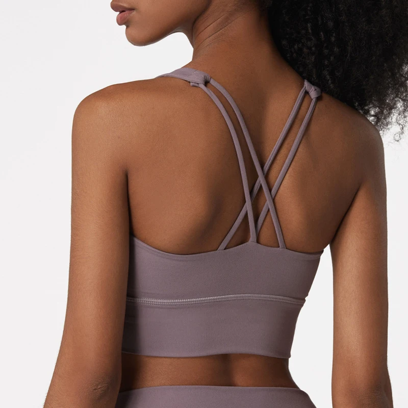 2021 New Top Woman Sports Bra Push Up Hollow Backless Cross Shoulder Straps Lulu Yoga Bra Pilates Jogging Gym Running Crop Top