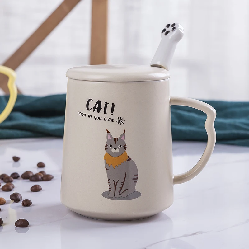 Стакан с крышкой керамическая Милая кошка canecas tazas de ceramic a creativas mokken Пара кружка кофейная чашка чашки и кружки мультфильм ins Новинка