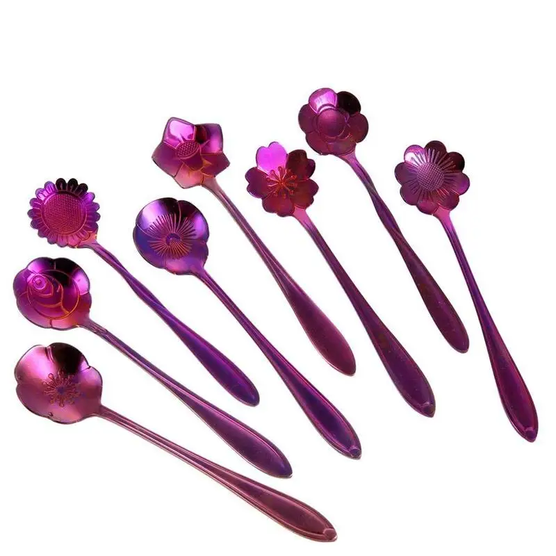 

Flower Spoon Set,Stainless Steel Teaspoon Coffee Spoon Tea Spoon Mixing Spoon Sugar Spoon, Set of 8, Purple