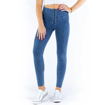 

Melody Light Blue Zipper Fly High Waist Leggings For Women Comfortable Stretch Style Push Up Leggings XXXL Plus Size Jeggings