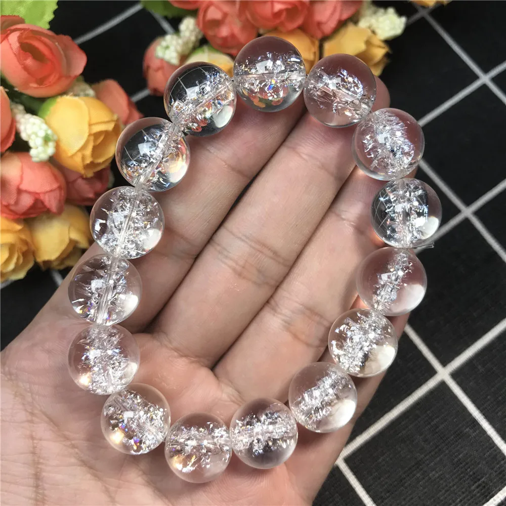 

14mm Natural Himalaya Rock Crystal Bracelet Jewelry For Women Lady Men Crystal Powerful Snow Round Beads Fashion Bracelet AAAAA