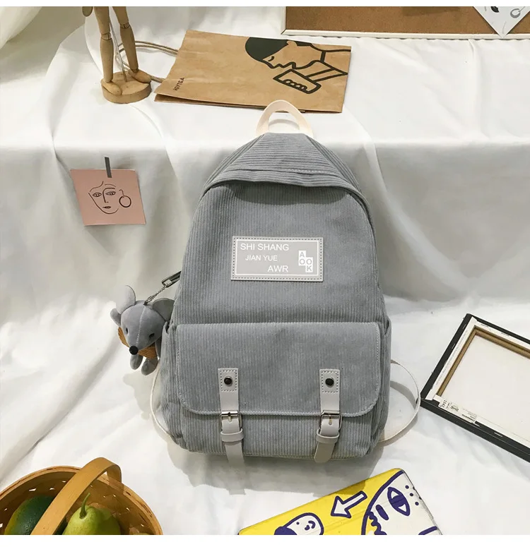 Gray Harajuku Ulzzang женские вельветовые рюкзаки с ремнем, дизайнерские школьные сумки для девочек-подростков, женский рюкзак для путешествий, mochila - Цвет: Gray