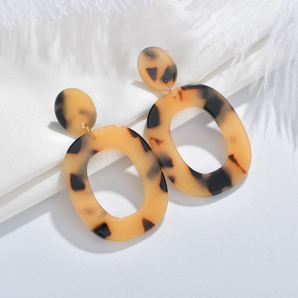 

Fashion Leopard Print Multi-Color Acrylic Acetic Acid Drop Earrings For Women Girl Personality Simple Circle Pendant Earrings
