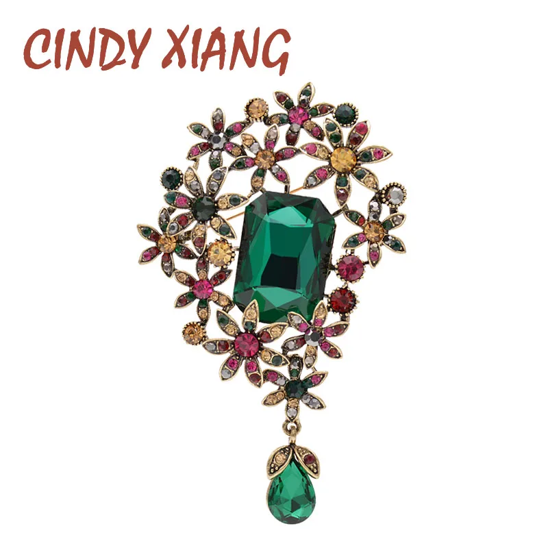 

CINDY XIANG Large Crystal Flower Brooch Water-drop Brooches For Women Elegant Wedding Pin 5 Colors Avaible High Quality 2020